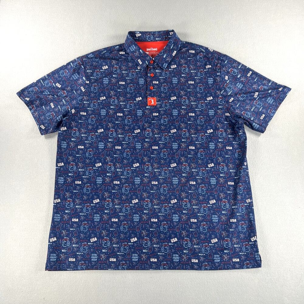 Bogey Bros Golf Polo Mens Size XXL Blue USA Patriotic Performance Stretch Merica